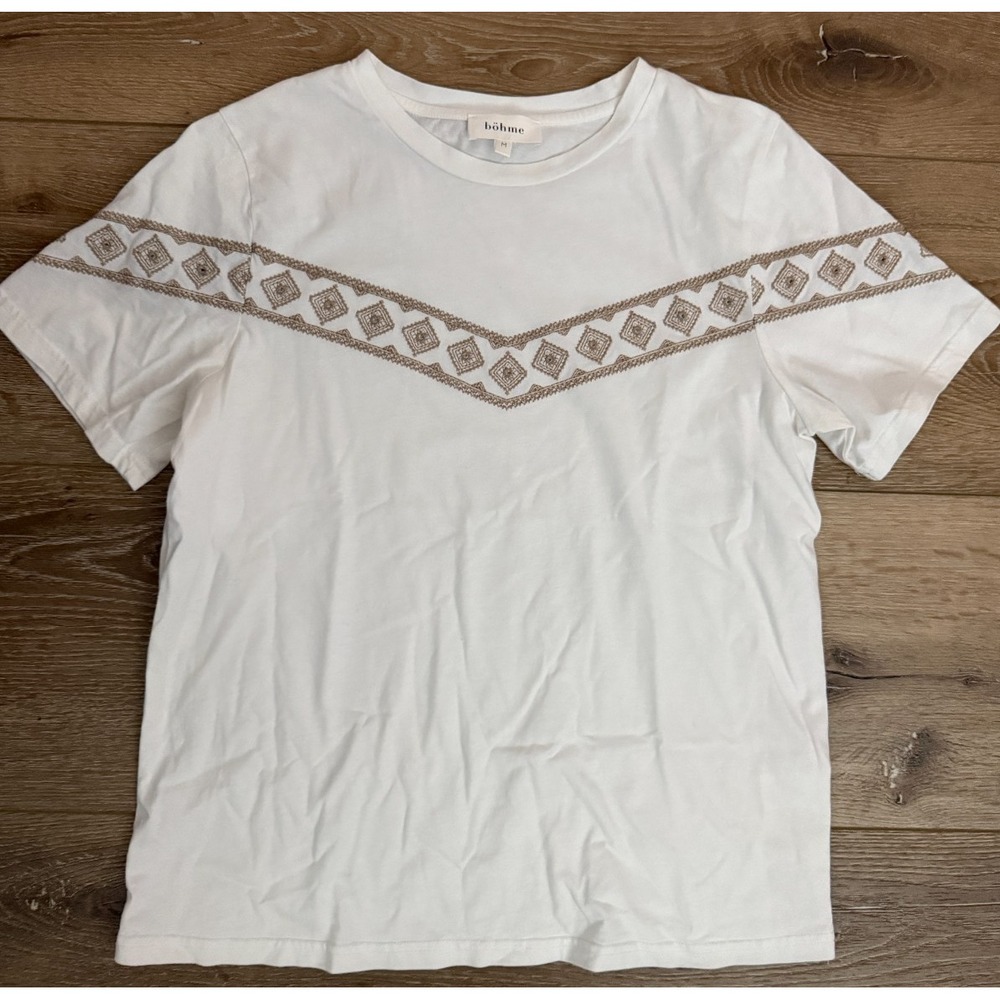 Bohme Women's T-Shirt Medium Cream Cotton Short Sleeve Basic Casual Tee